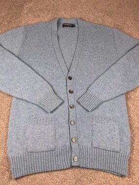 Vintage Puritan Cardigan Sweater Men's Large Long Blue Wool-Blend 80s Cottage